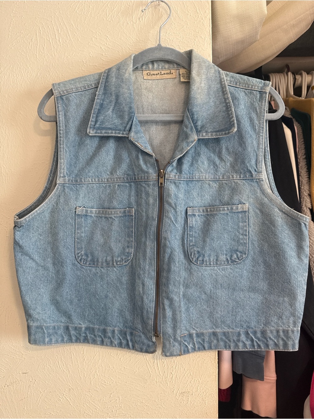 Light Blue Denim Zip-Front Vest